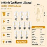 Heka A60 Şeffaf Cam Filament LED Ampul 7W E27 4000K Ilık Beyaz ERD-311 - 10'lu