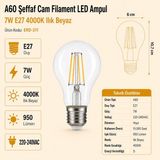 Heka A60 Şeffaf Cam Filament LED Ampul 7W E27 4000K Ilık Beyaz ERD-311 - Tekli