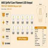 Heka A60 Şeffaf Cam Filament LED Ampul 7W E27 6500K Beyaz Işık ERD-312 - 10'lu