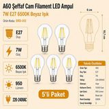 Heka A60 Şeffaf Cam Filament LED Ampul 7W E27 6500K Beyaz Işık ERD-312 - 5'li
