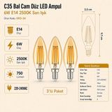 Heka C35 Bal Düz LED Ampul 6W E14 2500K Sarı Işık Erd-34 - 3'lü