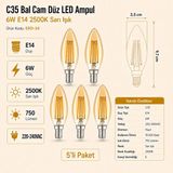 Heka C35 Bal Düz LED Ampul 6W E14 2500K Sarı Işık Erd-34 - 5'li