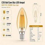 Heka C35 Bal Düz LED Ampul 6W E14 2500K Sarı Işık Erd-34 - Tekli