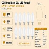 Heka C35 Opal Cam Düz LED Ampul 6W E14 3000K Gün Işığı ERD-237 - 10'lu