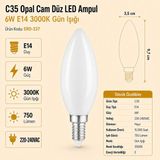 Heka C35 Opal Cam Düz LED Ampul 6W E14 3000K Gün Işığı ERD-237 - Tekli
