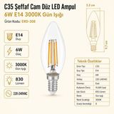 Heka C35 Şeffaf Cam Düz LED Ampul 6W E14 3000K Gün Işığı ERD-308 - Tekli