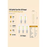 Heka C35 Şeffaf Cam Düz LED Ampul 6W E14 6500K Beyaz Işık ERD-93 5'li