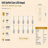 Heka E14 G45 Şeffaf Cam LED Ampul 6W 3000K Gün Işığı Erd-44 - 10'lu