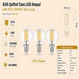 Heka E14 G45 Şeffaf Cam LED Ampul 6W 3000K Gün Işığı Erd-44 - 3'lü