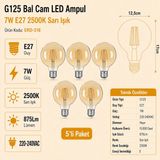 Heka G125 Bal Cam LED Ampul 7W E27 2500K Sarı Işık ERD-318 - 5'li