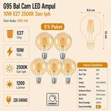 Heka G95 Bal Cam LED Ampul 10W E27 2500K Sarı Işık ERD-316 - 5'li
