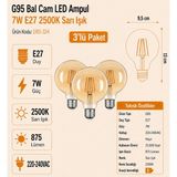 Heka G95 Bal Cam LED Ampul 7W E27 2500K Sarı Işık ERD-324 - 3'lü
