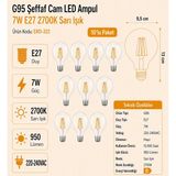 Heka G95 Şeffaf Cam LED Ampul 7W E27 2700K Sarı Işık ERD-322 - 10'lu