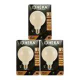 Heka LED Ampul, 9W (67W), 3000K Sarı Işık, E27 Duy, G95 Glop, 3 Adet