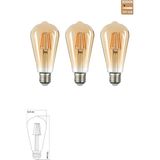 Heka LED E27 ST64 Filament Ampul 6W 2500K Sıcak Beyaz E27 Duy Tipi Enerji Tasarruflu Erd-81 - 3'lü