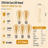 Heka ST64 Bal Cam LED Ampul 10W E27 2500K Sarı Işık ERD-315 - 5'li