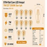 Heka ST64 Bal Cam LED Ampul 7W E27 2500K Sarı Işık ERD-321 - 10'lu