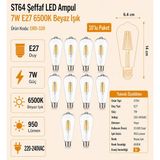 Heka ST64 Şeffaf Cam LED Ampul 7W E27 6500K Beyaz Işık ERD-320 - 10'lu