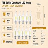 Heka T35 Şeffaf Cam Kıvrık LED Ampul 6W E14 6500K Beyaz Işık Erd-94 - 10'lu