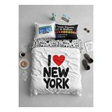 Helen George I Love New York Çift Kişilik Nevresim Takımı Pamuk Polyester 4 Parça Beyaz