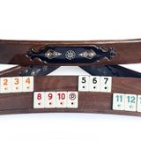 Helena Wood Art Mozaik İşlemeli Masif Ahşap Okey Seti Oval Takımı Koyu Kahve