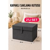 Helen's Home 2 Adet Destekli Kapaklı Mini Kutu Hurç - Kıyafet Saklama Kutusu Organizer 40x30x26 cm - Antrasit