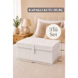 Helen's Home 3’Lü Set Büyük Boy Kapaklı Kutu Hurç 70x40x30 Saklama Kutusu Yorgan Kıyafet Organizer Mega Plus