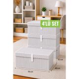 Helen's Home 4’Lü Set Büyük Boy Kapaklı Kutu Hurç 70x40x30 Saklama Kutusu Battaniye Yorgan Kıyafet Organizer Mega Plus
