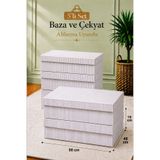 Helen's Home 5 Adet Baza Ve Yatak Altı Uyumlu Kutu Hurç Seti Kıyafet Düzenleyici Saklama Kutusu 50x40x19 Gri Çizgili