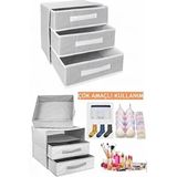 Helen's Home Gri Çizgili 3 Gözlü 3 Katlı Organizer Çekmece İçi Dolap Düzenleyici