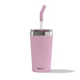 Helia Çelik Termos, 0,45 L, Pembe, Cam Pipetli, 24 Saat Yalıtımlı, 25,5 cm