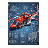 Helikopter Mühendislik Çizimi Modern Mdf Tablo