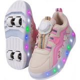 Helinaria Işıklı Patenli Çocuk Ayakkabısı 4 Tekerlekli LED Sneaker Kız Erkek Günlük Spor Ayakkabı - Bej - Pembe - 34