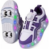 Helinaria Işıklı Patenli Çocuk Ayakkabısı 4 Tekerlekli LED Sneaker Kız Erkek Günlük Spor Ayakkabı - Mor - Beyaz - 30