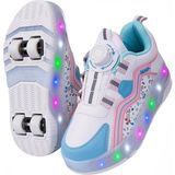 Helinaria Işıklı Patenli Çocuk Ayakkabısı 4 Tekerlekli LED Sneaker Kız Erkek Günlük Spor Ayakkabı - Pembe - Mavi - 33