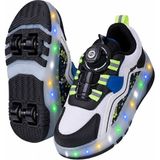 Helinaria Işıklı Patenli Çocuk Ayakkabısı 4 Tekerlekli LED Sneaker Kız Erkek Günlük Spor Ayakkabı - Siyah - Beyaz - 32