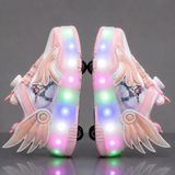 Helinaria Kanatlı Işıklı Patenli Çocuk Ayakkabısı 4 Tekerlekli LED Sneaker Kız Erkek Günlük Spor Ayakkabı - Pembe - 31