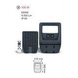 Helios Hareket Sensörlü Solar Sokak Lambası, Beyaz Işık, 100 W, Kumandalı, Siyah Renk