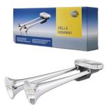 Hella Korna Ca34-24V - 115Db(A) - 300Hz-350Hz - Düşük Ses/Yüksek Ses - Elektrikli - Ece Onaylı - Gövde Rengi: Krom/Siyah - Boru Rakoru - Soket Modeli: Yassı Soket - Miktar: 1 Horn