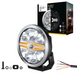 Hella Led-Uzun Huzme Far Chrom 7" - 12/24V - Yuvarlak - Referans Sayısı: 25 - Berrak - Açık Renk: Beyaz/Amber - Kablo Uzunluğu: 500Mm - Alın Tarafında Led Lightbar
