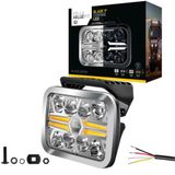 Hella Led-Uzun Huzme Far Chrome Re 9" - 12/24V - Dörtgen - Referans Sayısı: 25 - Berrak - Açık Renk: Beyaz/Amber - Kablo Uzunluğu: 500Mm - Alın Tarafında Led Lightbar