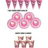 Hello Kitty 16 Kişilik Tabak , Bardak , Flama Bayrak Doğum Günü Set