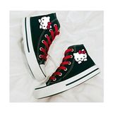 Hello Kitty Baskılı, Kırmızı Bağcıklı Siyah Bilekli Spor Ayakkabı Çocuk Sneaker - Siyah - Kırmızı