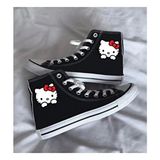 Hello Kitty Baskılı Siyah Bilekli Spor Ayakkabı Çocuk Sneaker Düz Taban Tekstil Malzeme