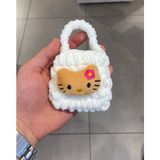Hello Kitty Figürlü Huawei Buds Samsung Buds ve Airpods Uyumlu El Yapımı Örgü Kulaklık Kılıfı - Açık Kahverengi
