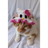 Hello Kitty Kedi Köpek Şapkası Bucket Şapka Örgü Pembe Sevimli Fiyonklu Pet Aksesuarları