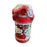 Hello Kitty Lisanslı Kırmızı Beyaz Çocuk Su Matarası Askılı Pipetli Suluk Love Baskılı 400Ml