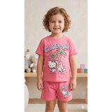 Hello Kitty ve My Melody Baskılı Kız Çocuk Pembe Şortlu Takım - California Temalı Pamuklu Yazlık Set - 3 - 4 Yaş