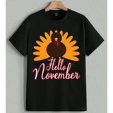 Hello November Hindi Kusu Baskılı Unisex Erkek Kadın Oversize Tişört Siyah