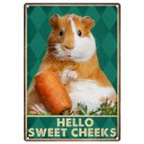 Hello Sweet Cheeks Sign Metal Tin Signs Wall Decor,Vintage Cute Hamster Holding Carrot Wall Art Poster Plaque Inspirational Quote For Kitchen,Bedroom,Coffee,Nursery 8x12 Inch